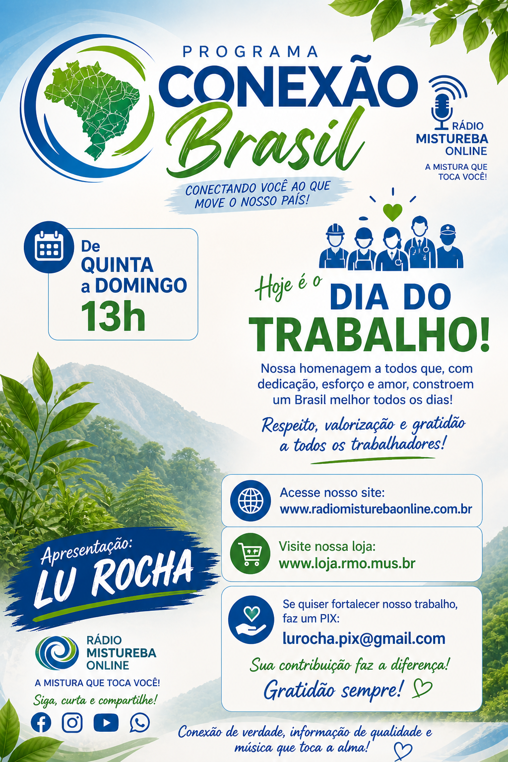 ALÔ PARA GALERA DIA DO TRABALHADOR PROGRAMA CONEXÃO BRASIL COM LUCIENE ROCHA 01 05 26